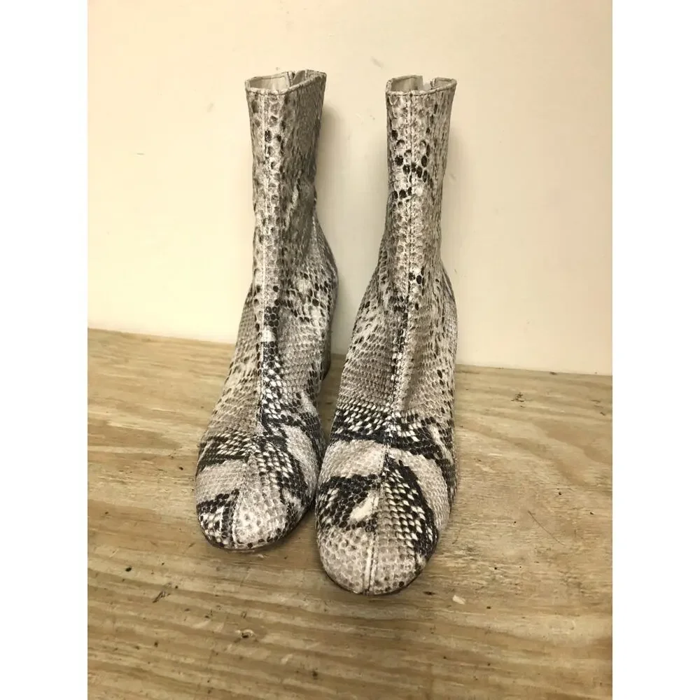 Free People Boots 10 Brown Snake Print Leather Cecile Ankle bootie Boho